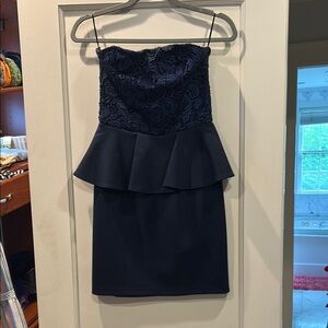 Aqua Blue Strapless Peplum Cocktail Dress